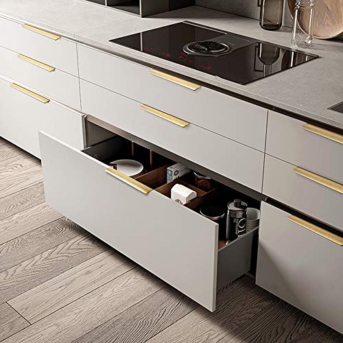 JOOJA 10 Pack Gold Modern Style Finger Edge Pull Furniture DrawerHandles Hidden Cabinet Kitchen Drawer Handles Knobs Gold 150mm - Image 2
