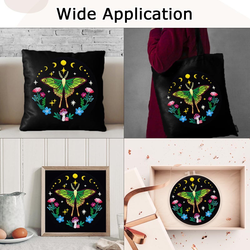 Nuberlic Moth Embroidery Kits for Beginners - Embroidery Starter Cross Stitch Kit DIY Needlepoint Including Cloth with Pattern, Hoop, Needles Instruction and Threads - Image 4