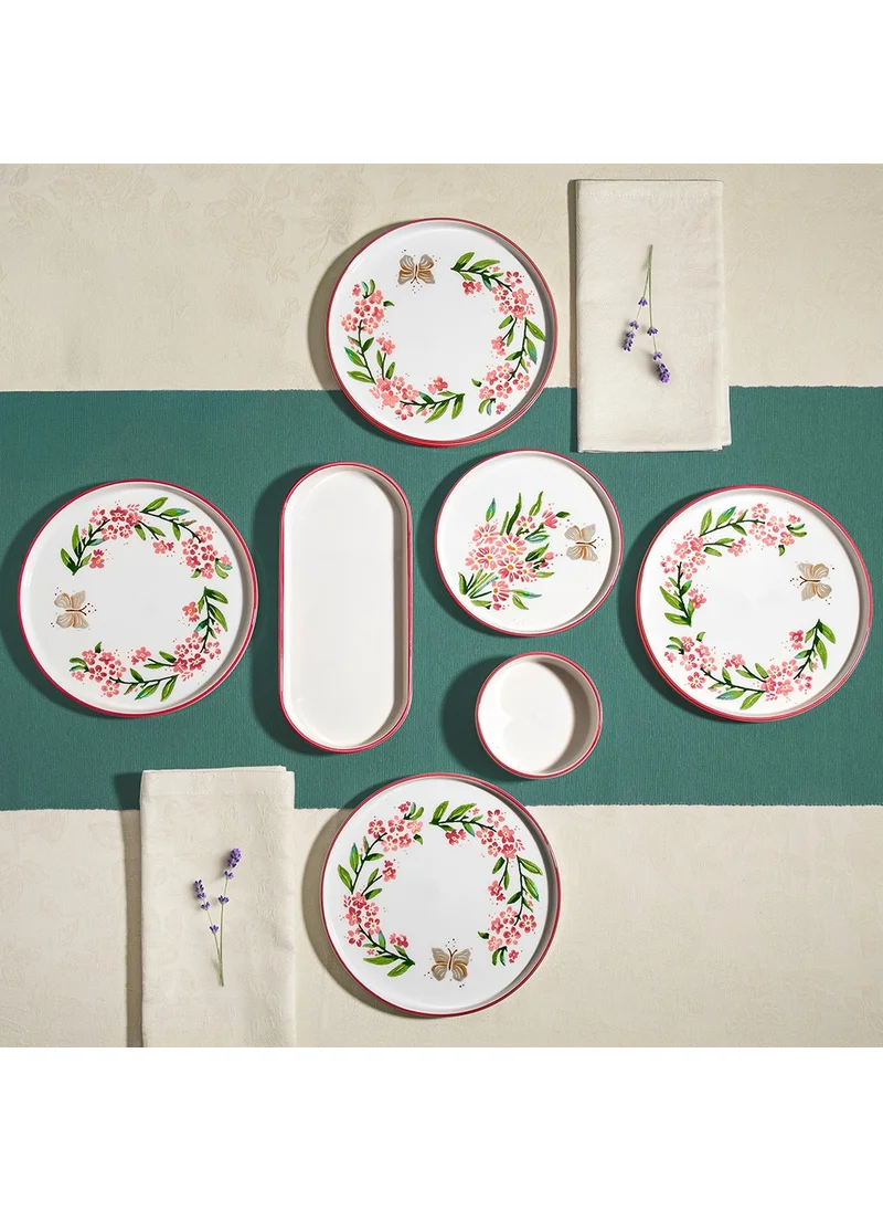 نهر Pink Butterfly 13 Piece Ceramic Breakfast Set for 6 People