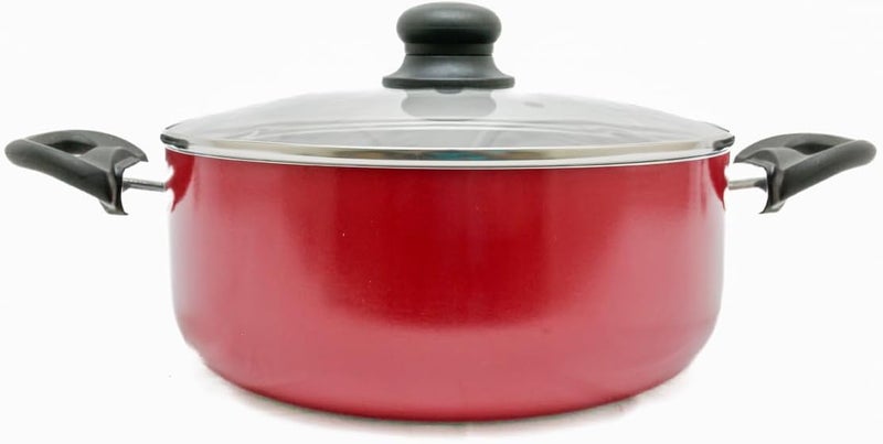 EASY COOK 26cm Non-Stick Casserole with Glass Lid - Red - Image 1