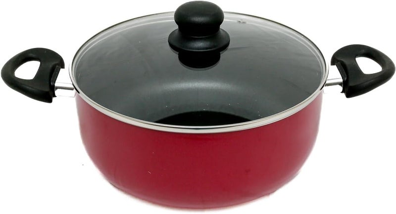 EASY COOK 26cm Non-Stick Casserole with Glass Lid - Red - Image 2