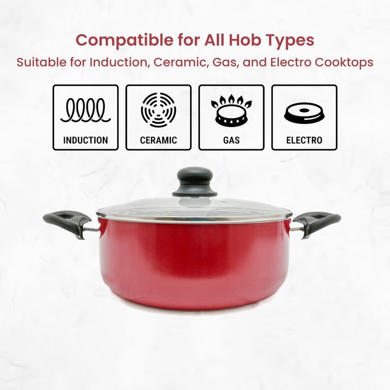 EASY COOK 26cm Non-Stick Casserole with Glass Lid - Red - Image 4
