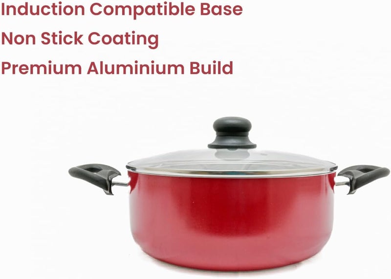 EASY COOK 26cm Non-Stick Casserole with Glass Lid - Red - Image 3