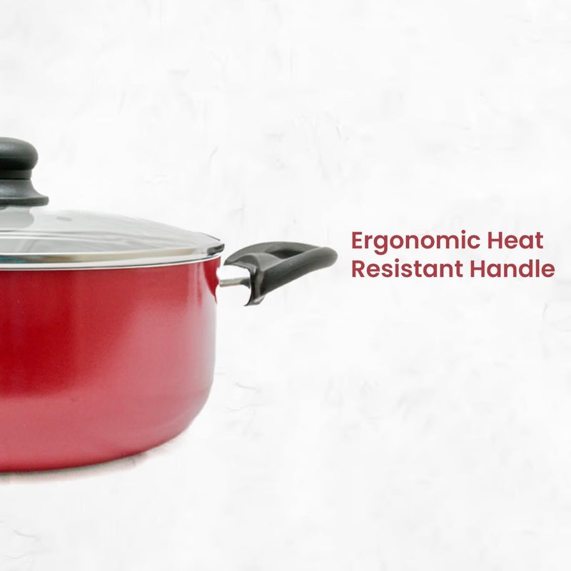 EASY COOK 26cm Non-Stick Casserole with Glass Lid - Red - Image 5