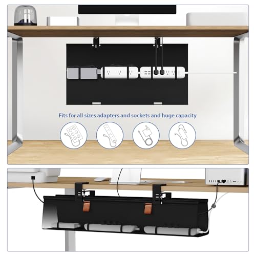 Zilink No Drill Under Desk Cable Management Tray 30" Cord Organizer for Table Clamp/Screw Mount Desk Cable Management Sturdy Waterproof Fabric Cord Hiders for Office, Home - Image 2