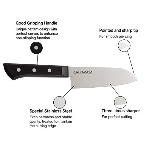 Kai Hocho Premium Santoku Kitchen/Vegetable Knife, 6.77 Inch Blade, Black, Carbon_Steel - Image 2