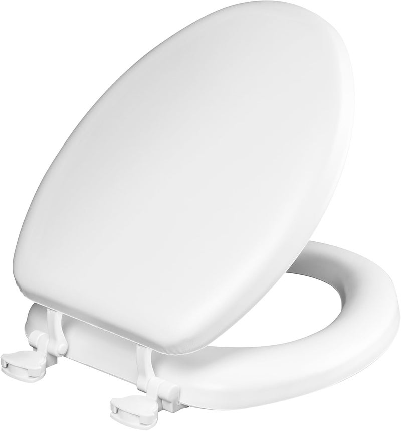 Mayfair Padded Toilet Seat, Cushioned Soft Vinyl over Wood Core Seat, Secure Hinges, Easy Clean, Elongated, White - Image 1