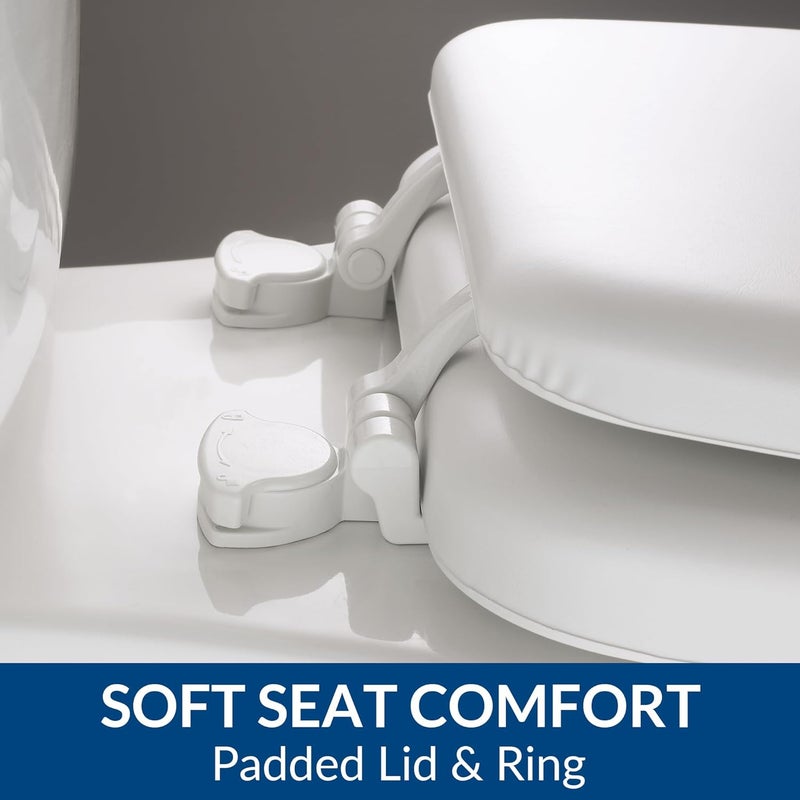 Mayfair Padded Toilet Seat, Cushioned Soft Vinyl over Wood Core Seat, Secure Hinges, Easy Clean, Elongated, White - Image 3