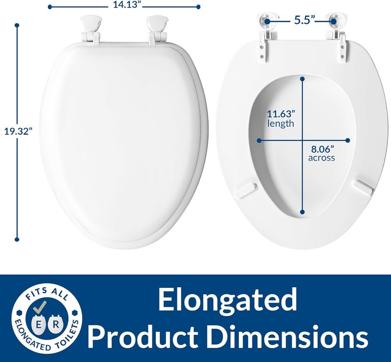 Mayfair Padded Toilet Seat, Cushioned Soft Vinyl over Wood Core Seat, Secure Hinges, Easy Clean, Elongated, White - Image 5