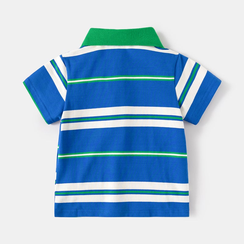 2026 New Korean Style Boys' Short-Sleeved T-Shirt Summer Boys' Striped Polo Shirt Baby Embroidered Half-Sleeve Top Trendy - Image 4