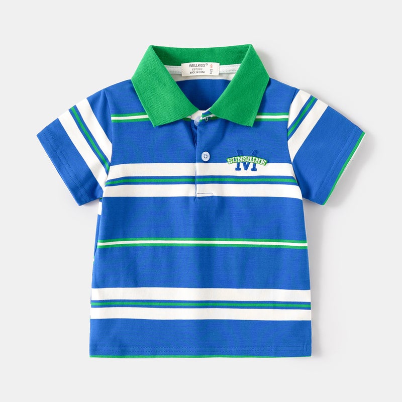 2026 New Korean Style Boys' Short-Sleeved T-Shirt Summer Boys' Striped Polo Shirt Baby Embroidered Half-Sleeve Top Trendy - Image 3