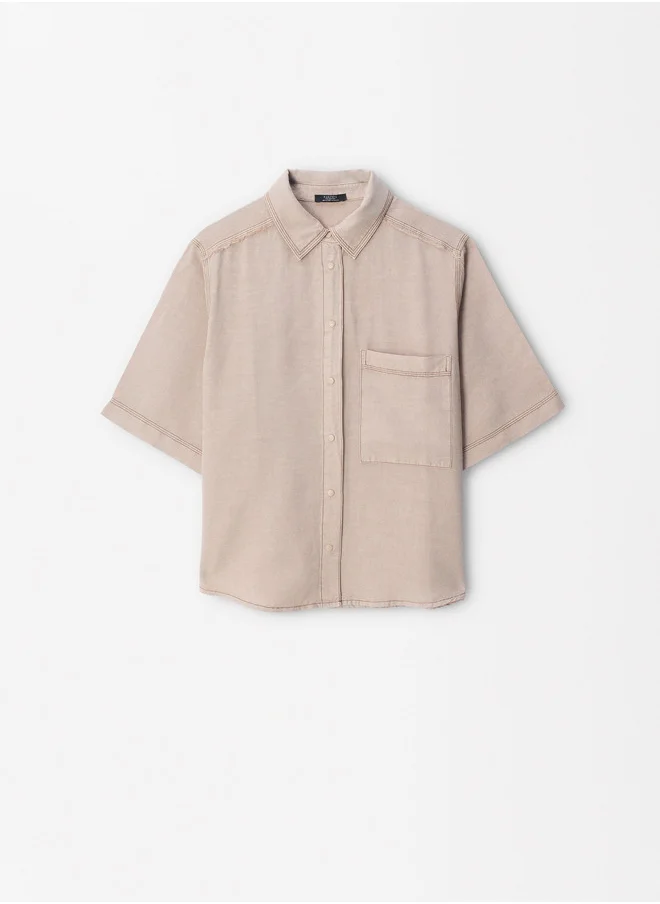 PARFOIS Short-Sleeved Shirt With Linen