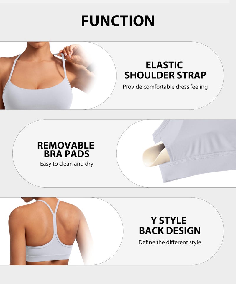 MIRITY Padded Y-Back Sports Bra for Women - Racerback Low Impact Spaghetti Strap for Yoga Workout Top White - Image 4