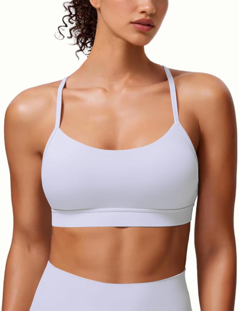MIRITY Padded Y-Back Sports Bra for Women - Racerback Low Impact Spaghetti Strap for Yoga Workout Top White - Image 2