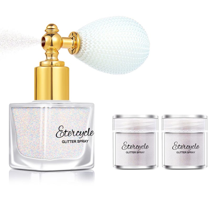 Etercycle White Body Glitter Spray, Shimmering Spray Powder Sparkle Powder, Cosmetic Shimmer Makeup Glitter for Hair and Body Face Clothes Nail Art Craft Design Easter Christmas Halloween Crafts - Image 1