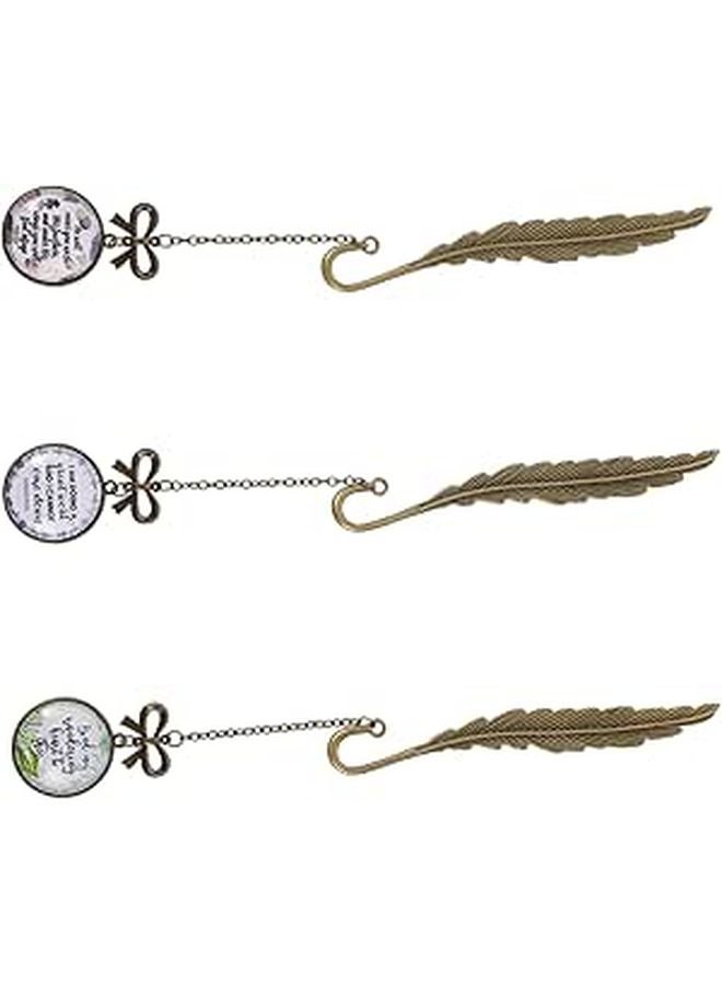 Retro Bronze Metal Bookmarks With Glass Pendants Set Of 3 Unique Gifts For Book Lovers - Image 1