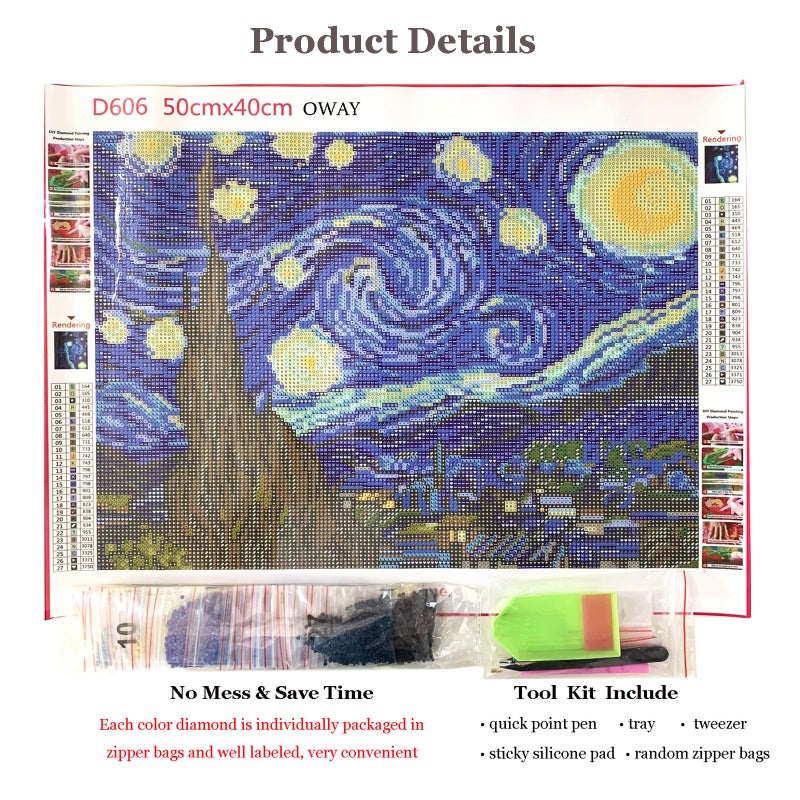 OWAY Full Drill 5D Diamond Painting 20X16 inch, Paint by Number Kits Starry Night Diamond Painting Kits for Home Wall Decor - Image 4