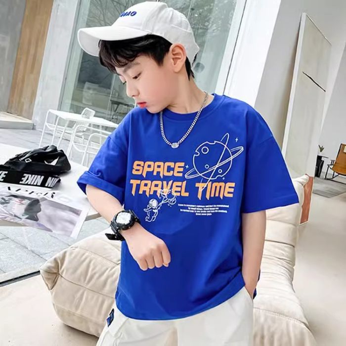 Korean Style Versatile Pure Cotton T-Shirt For Children, Trendy Street Style Short-Sleeve Sports Shirt, 2026 New Model For Older Kids, Summer Children'S Clothing Half-Sleeve - Image 5