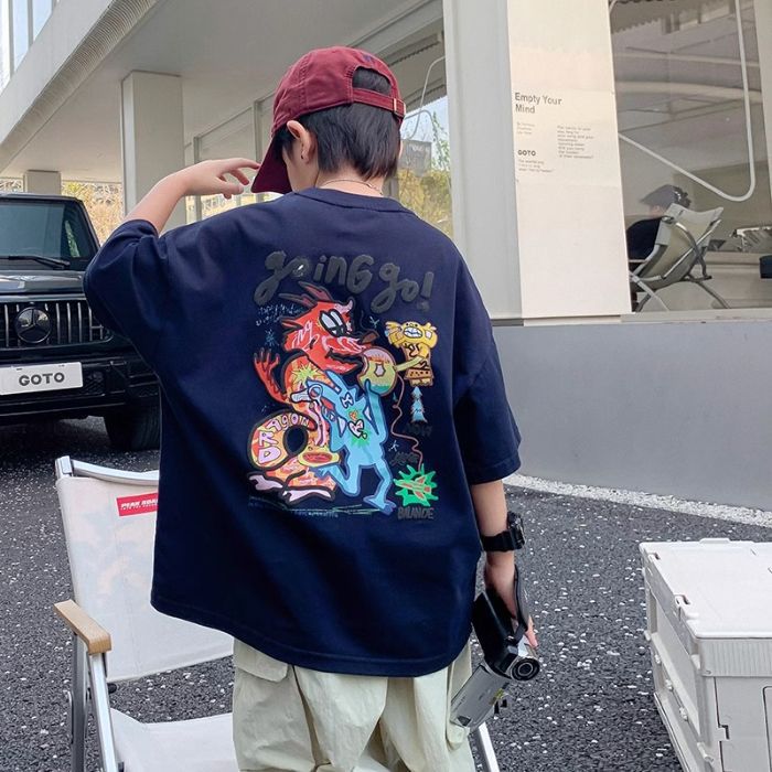 Korean Style Versatile Pure Cotton T-Shirt For Children, Trendy Street Style Short-Sleeve Sports Shirt, 2026 New Model For Older Kids, Summer Children'S Clothing Half-Sleeve - Image 1