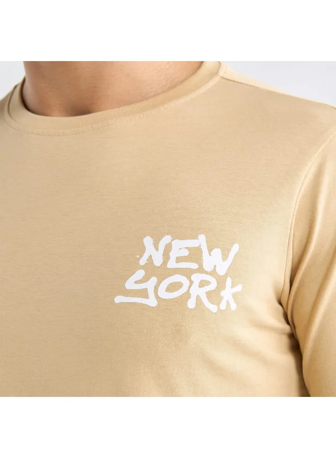 Splash FAV Typographic Print T-shirt with Crew Neck and Short Sleeves