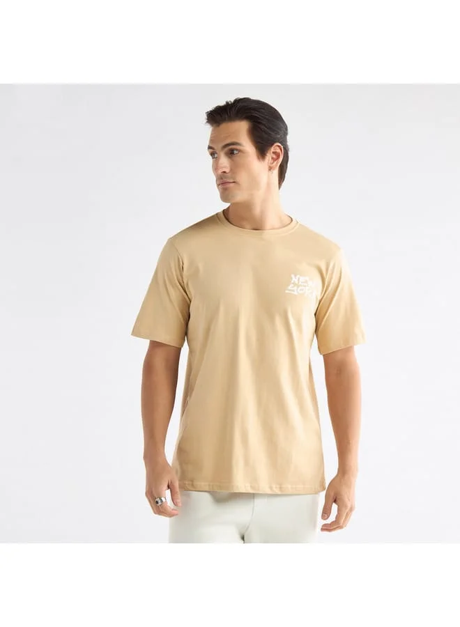 Splash FAV Typographic Print T-shirt with Crew Neck and Short Sleeves