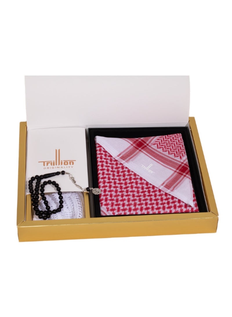 Trillion Premium Men's Red Shemagh Package + Taqiyah + masbah - Image 1