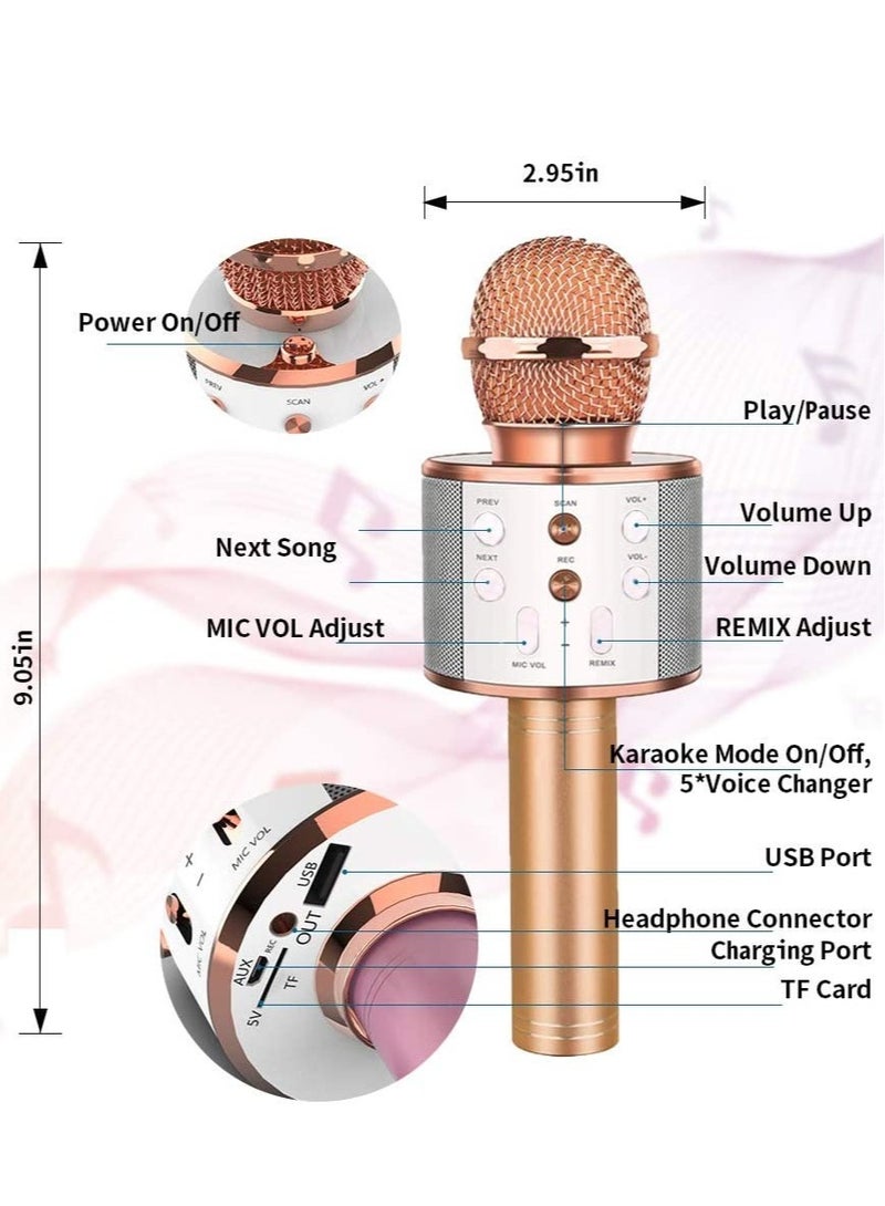 Wireless Bluetooth Karaoke MicrophoneRechargeable Kids Microphone Karaoke MachineProfessional Handheld Karaoke Mic Speaker Home KTV Kids Birthday Party - Best Gifts for Kids Adults (Rose Gold) - Image 3