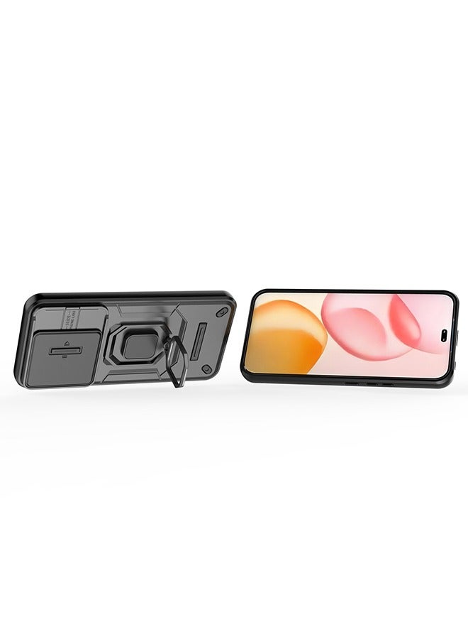 Honor 400 Pro 5G Case, Shockproof Case, Anti-Fall Drop Protection, Built-in Slide Anti-Scratch Camera Lens Cover, Integrated 360 Degree Rotating Ring Kickstand, Black - Image 3