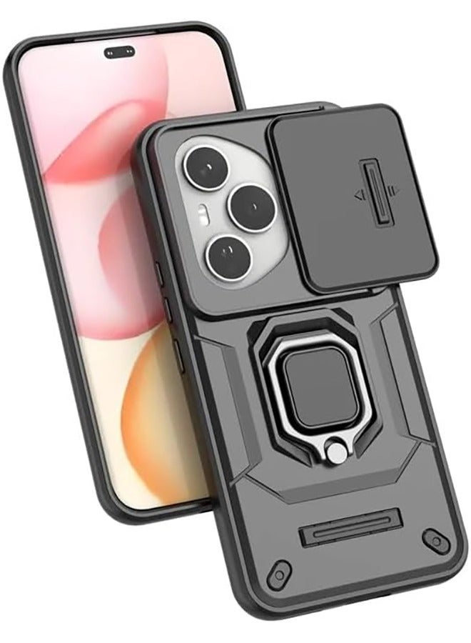 Honor 400 Pro 5G Case, Shockproof Case, Anti-Fall Drop Protection, Built-in Slide Anti-Scratch Camera Lens Cover, Integrated 360 Degree Rotating Ring Kickstand, Black - Image 4