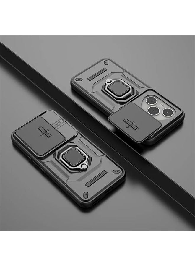 Honor 400 Pro 5G Case, Shockproof Case, Anti-Fall Drop Protection, Built-in Slide Anti-Scratch Camera Lens Cover, Integrated 360 Degree Rotating Ring Kickstand, Black - Image 5