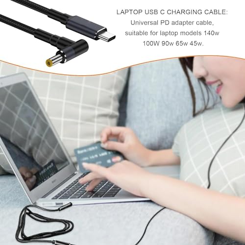Tobo Type C to DC Power with Built-in PD 3.1 100W PD Nylon Fast Charging Cable Braided Converter Cable,Universal Power Cord Suitable for Gaminng Laptop 5.5 x 2.5mm TD-1126CC Pack of 1,Black - Image 2