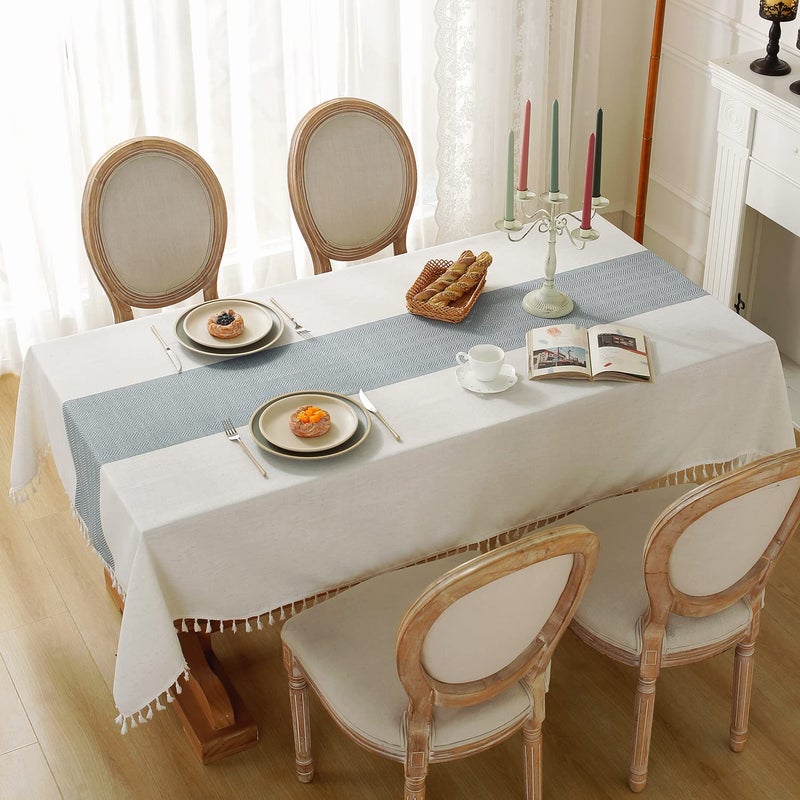 Laolitou Rustic Cotton Linen Table Cloth,Tablecloths for 6 Foot Rectangle Tables,Waterproof Washable Tablecloth with Tassel Rectangle/Oblong, 55''x 86'', 6-8 Seats - Image 2