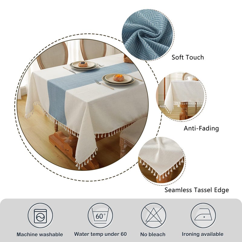 Laolitou Rustic Cotton Linen Table Cloth,Tablecloths for 6 Foot Rectangle Tables,Waterproof Washable Tablecloth with Tassel Rectangle/Oblong, 55''x 86'', 6-8 Seats - Image 4
