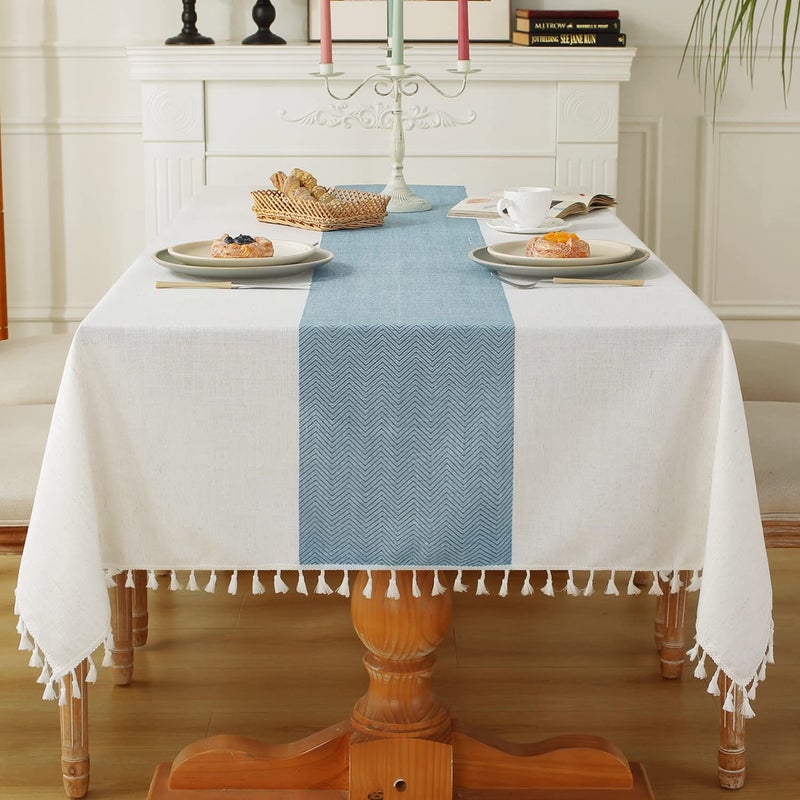 Laolitou Rustic Cotton Linen Table Cloth,Tablecloths for 6 Foot Rectangle Tables,Waterproof Washable Tablecloth with Tassel Rectangle/Oblong, 55''x 86'', 6-8 Seats - Image 1