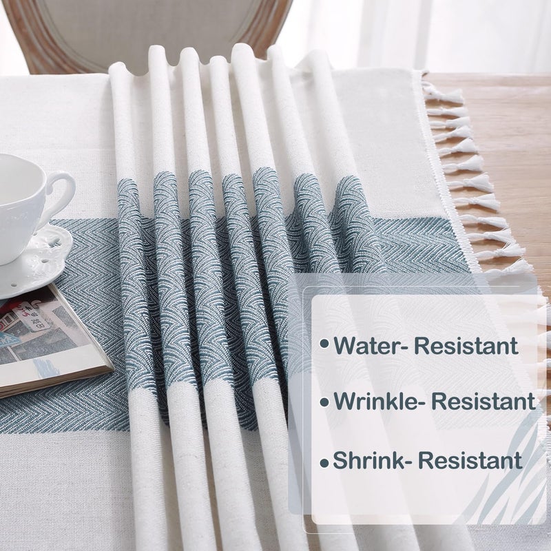 Laolitou Rustic Cotton Linen Table Cloth,Tablecloths for 6 Foot Rectangle Tables,Waterproof Washable Tablecloth with Tassel Rectangle/Oblong, 55''x 86'', 6-8 Seats - Image 3