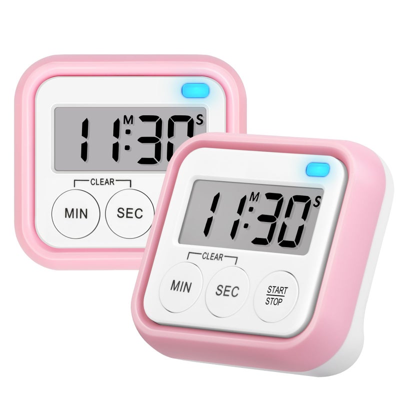 AOUVES Timer, Kitchen Timers for Cooking Classroom Timer for Kids Teachers Magnetic Digital Timers 2 Pack, Pink - Image 1
