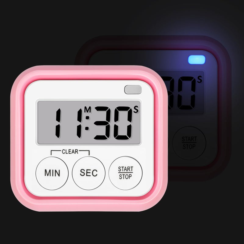 AOUVES Timer, Kitchen Timers for Cooking Classroom Timer for Kids Teachers Magnetic Digital Timers 2 Pack, Pink - Image 3