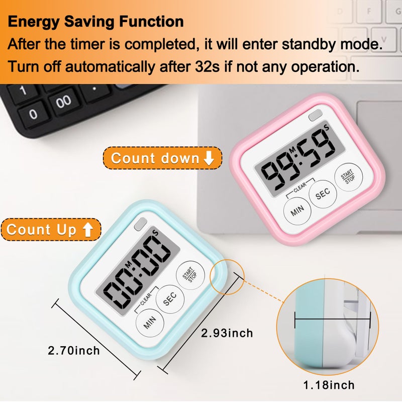 AOUVES Timer, Kitchen Timers for Cooking Classroom Timer for Kids Teachers Magnetic Digital Timers 2 Pack, Pink - Image 5