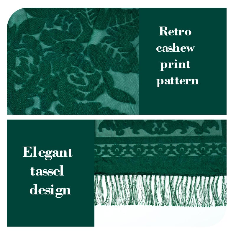E-Clover Green Women Velvet Scarfs Shawls and Wraps for Evening Dresses Wedding Shawl Wraps Tassel Spring - Image 4