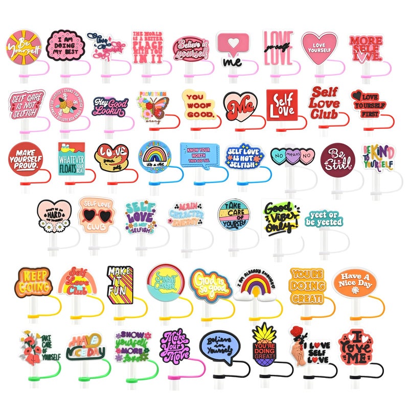 XHAOYEAHX 50PCS phrase Straw Cover Cap for Stanley Cup 30 Oz 40 Oz Tumblers -10mm Cute Straw Tips Toppers Reusable Straws Decoration Stanley Cup Accessories - Image 5