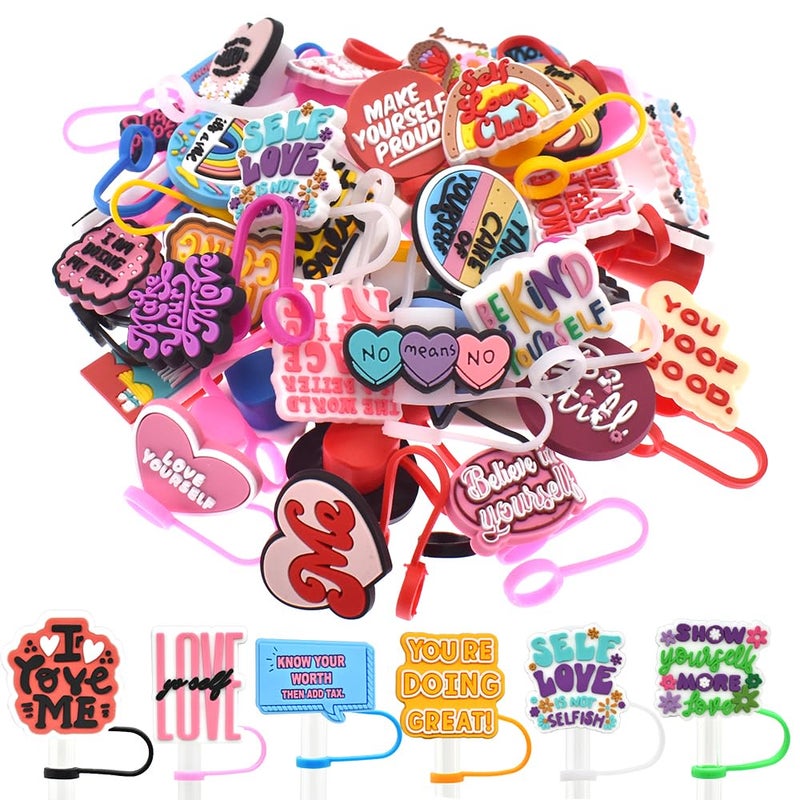 XHAOYEAHX 50PCS phrase Straw Cover Cap for Stanley Cup 30 Oz 40 Oz Tumblers -10mm Cute Straw Tips Toppers Reusable Straws Decoration Stanley Cup Accessories - Image 1