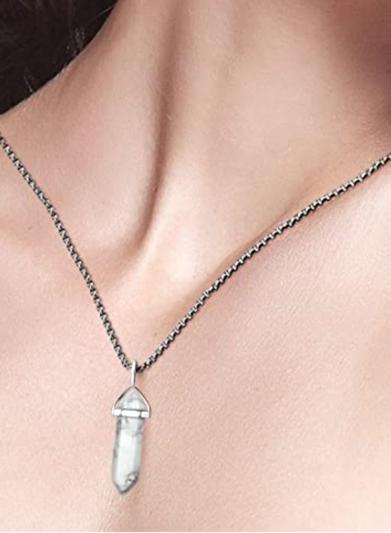 White Howlite Crystal Hexagonal Pendant Stone Pendant for Women & Girls - Image 2