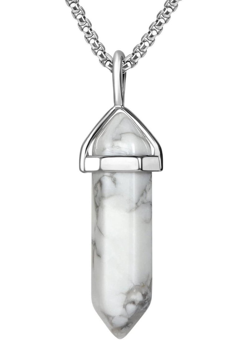 White Howlite Crystal Hexagonal Pendant Stone Pendant for Women & Girls - Image 1