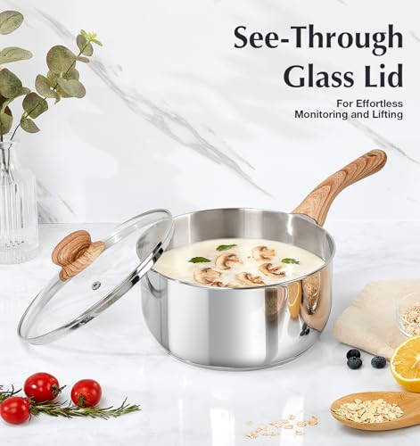 KOCH SYSTEME CS Stainless Steel Saucepan Set, 6 Piece Stainless Steel Pot 1QT & 2QT & 3QT with Heat-resistant Bakelite Handle, Tri-ply Base Pots, Sauce Pan Induction Ready, Pot Set 6PCS - Image 4