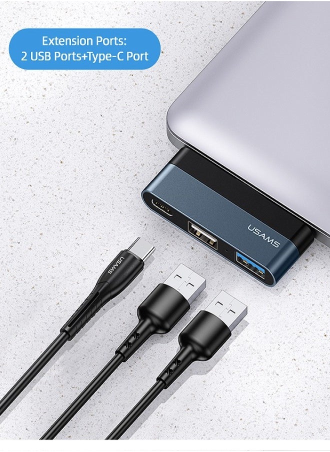 Usams محول صغير من النوع C مع محطة إرساء متعددة المنافذ USB HUB 2 منفذ USB + USB من النوع C  - Image 2