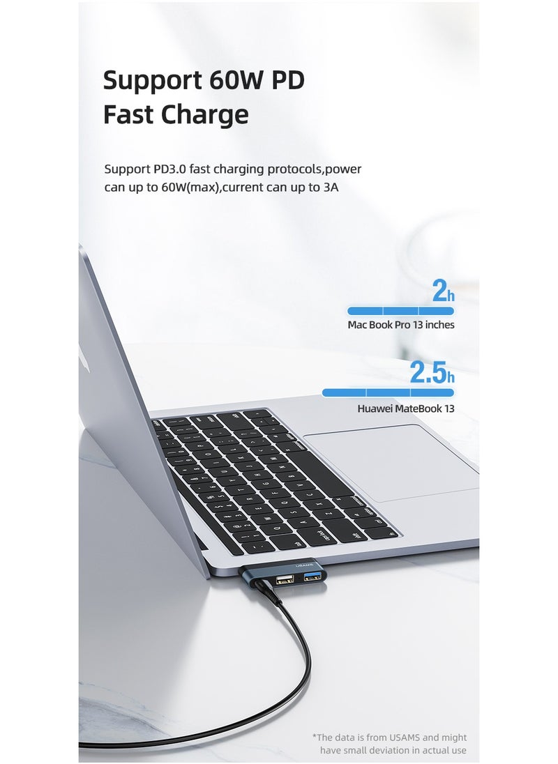 Usams محول صغير من النوع C مع محطة إرساء متعددة المنافذ USB HUB 2 منفذ USB + USB من النوع C  - Image 5