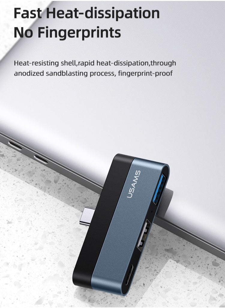 Usams محول صغير من النوع C مع محطة إرساء متعددة المنافذ USB HUB 2 منفذ USB + USB من النوع C  - Image 3