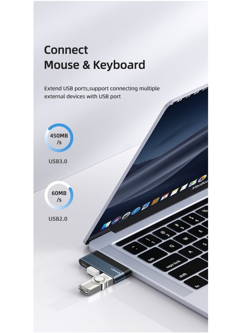 Usams محول صغير من النوع C مع محطة إرساء متعددة المنافذ USB HUB 2 منفذ USB + USB من النوع C  - Image 4