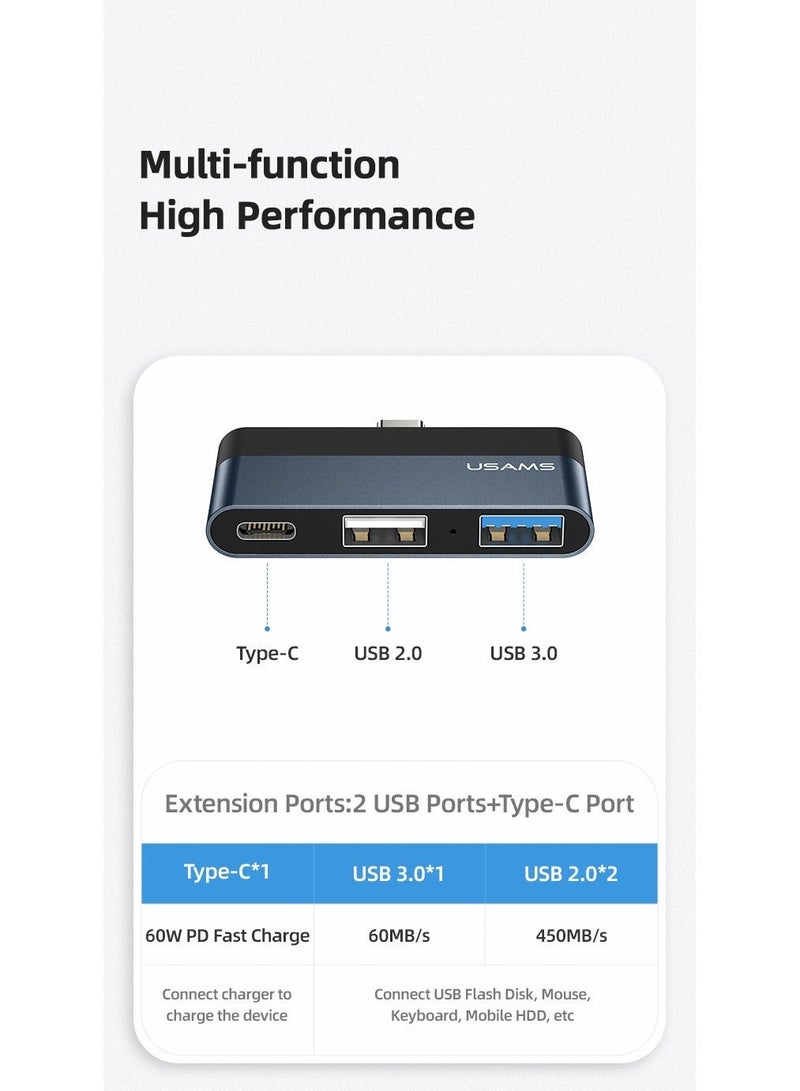 Usams Type-C Mini Adapter Multiport Docking Station USB HUB 2 USB Ports+Type-C USB - Image 5