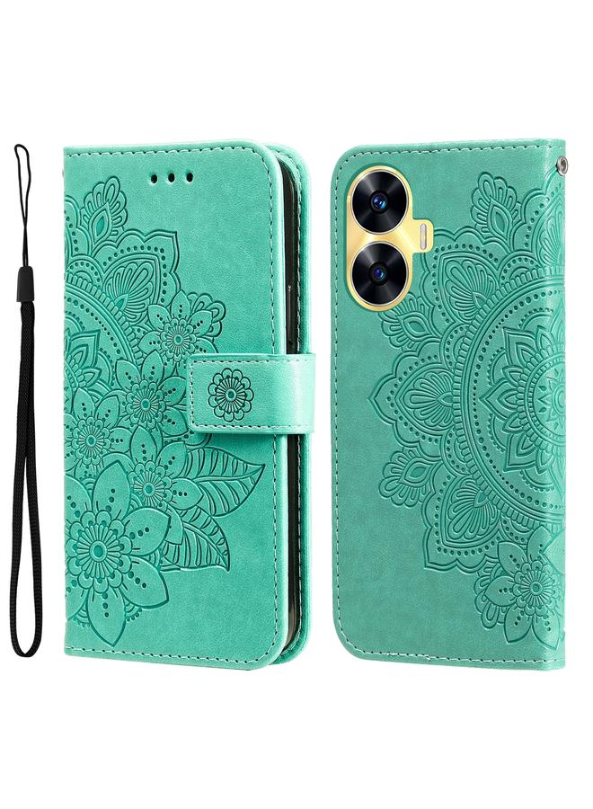 اس-توب جراب هاتف Realme C55 من الجلد المنقوش بزهرة سبع بتلات - Image 1